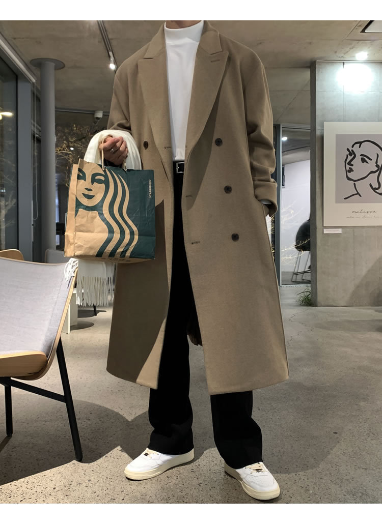 秋冬の毛のコートの男性の二重の風の服の中で長いタイプは膝の韓国版の高級感のカシミヤのラシャのコートの潮流を越えます。