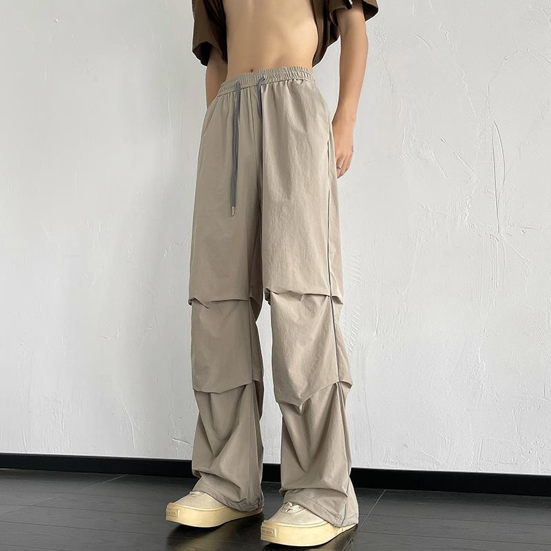 男士工装长裤春夏季大码速干伞兵裤反光条拖地长裤大口袋现货代发