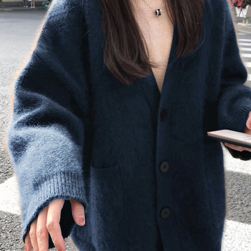 美拉德驼色水貂绒毛衣外套女2025秋冬韩系慵懒中长款针织开衫加厚|undefined