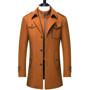2023 Cross-Border Men's Mid-Length Woolen Outwear Thickeneded Outwear Men's Gray Black Camel Color Ready Stock