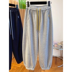 特大码300斤加厚加绒卫裤女秋冬宽松休闲哈伦萝卜裤九分束脚裤子
