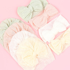 歐美跨境新款新生兒蝴蝶結帽子套裝嬰幼兒蕾絲透氣款純色胎帽4色