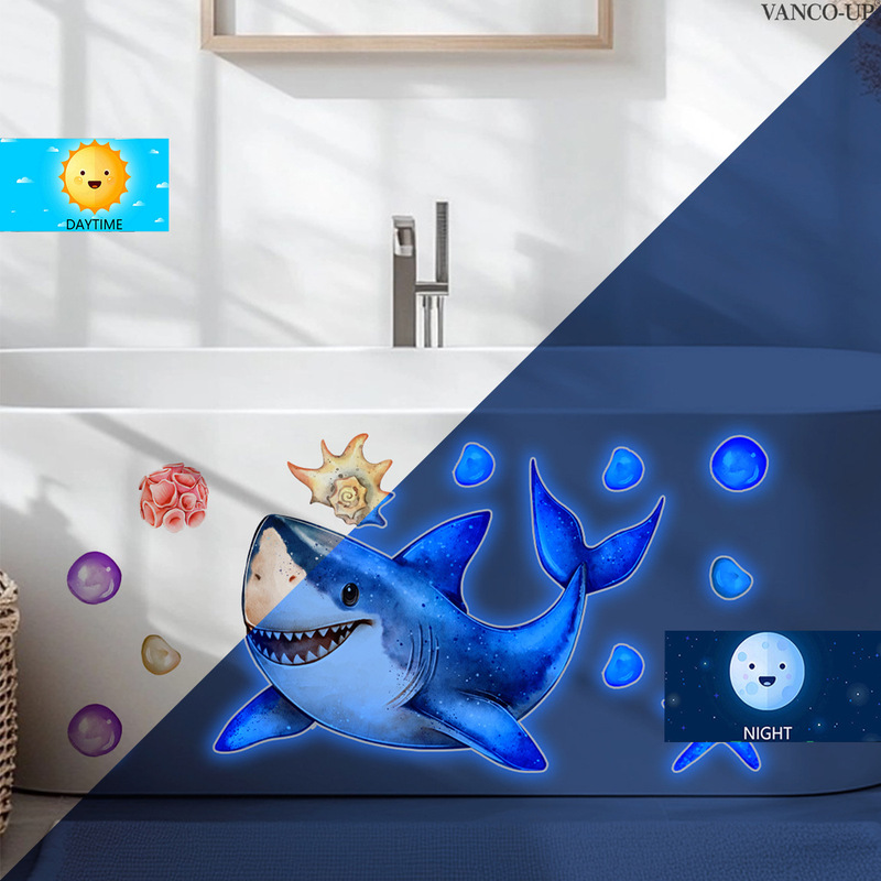 Ycl20091 Cute Whale Decorative Luminous Bathtub Sticker Bedroom Bathroom Living Room Background Decoration Self-Adhesive Wall Sticker