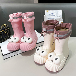 Cute Cartoon Soft Bottom Rain Boots Students Middle and Big Children Non-slip Waterproof Shoes Girls Parent-child Children Korean Rain Boots