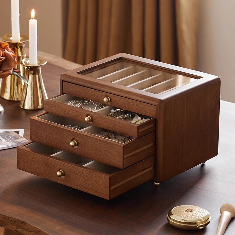 Customized Chinese Style Necklace Earrings Earrings Watch Jewelry Box High-End Wooden Retro Solid Wood Jewelry Box Storage Box