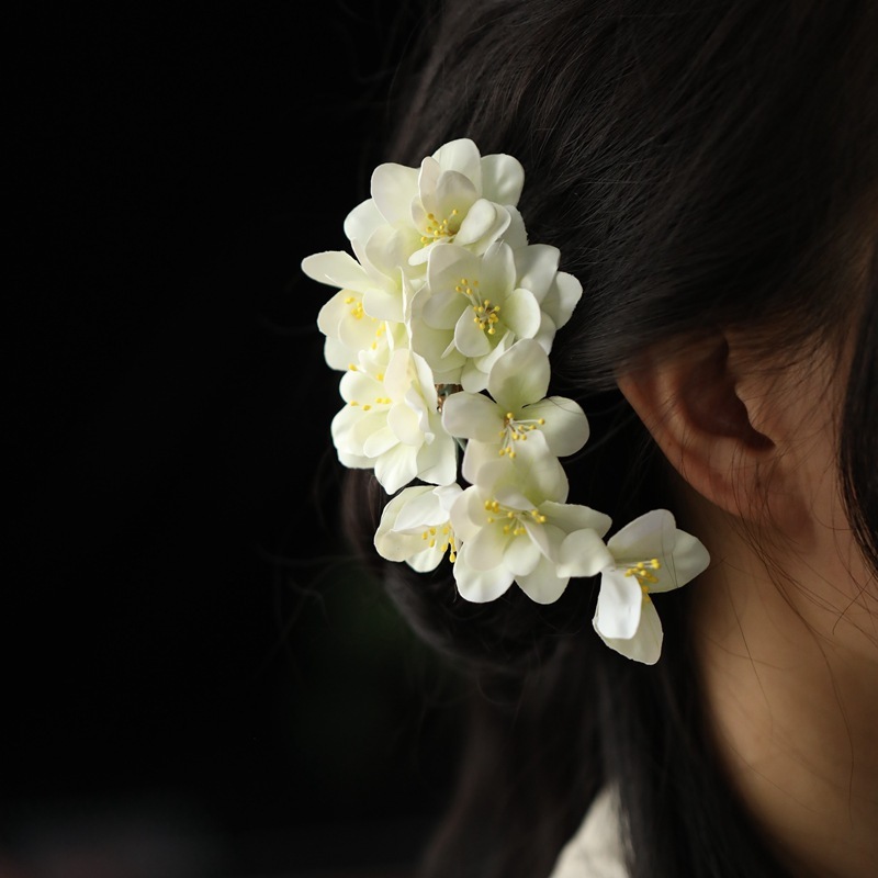 古代風の花の頭飾りサイドクリップ、古典的なチャイナドレスと漢服のバックプレスアクセサリー、唐風のヘアピンサイドクリップ、超妖精|undefined