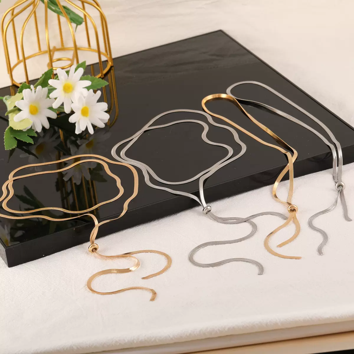 热卖抽拉式钛钢项链女可调节链条百搭简约时尚高级感高级服装配饰