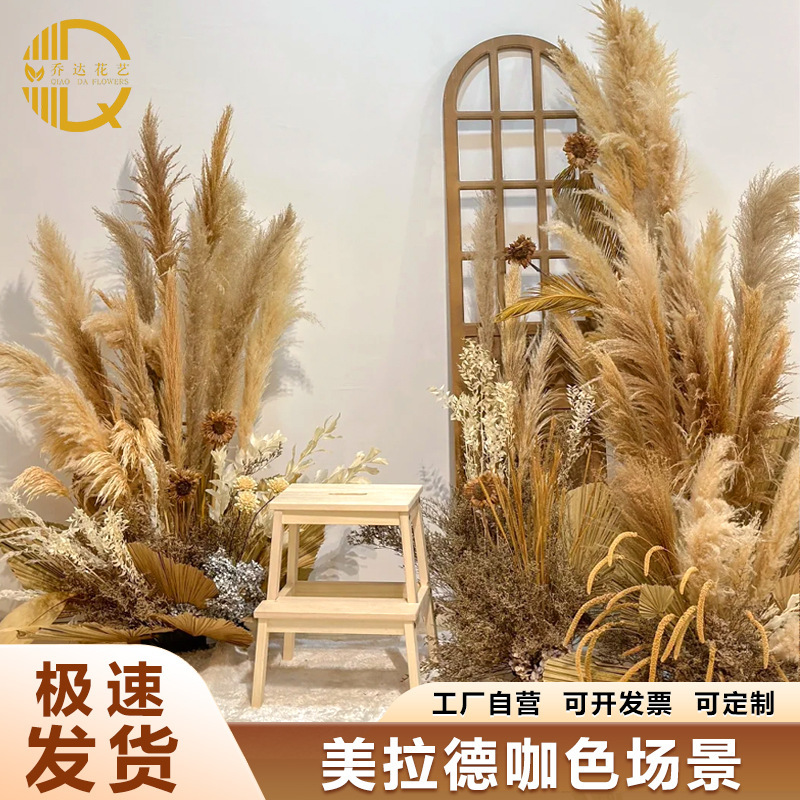 Artificial Reed Grass, Dried Reed Flowers, Barley Ears, Cattail Grass, Landscaping Props, Autumn Window Display Decorations, Coffee Color