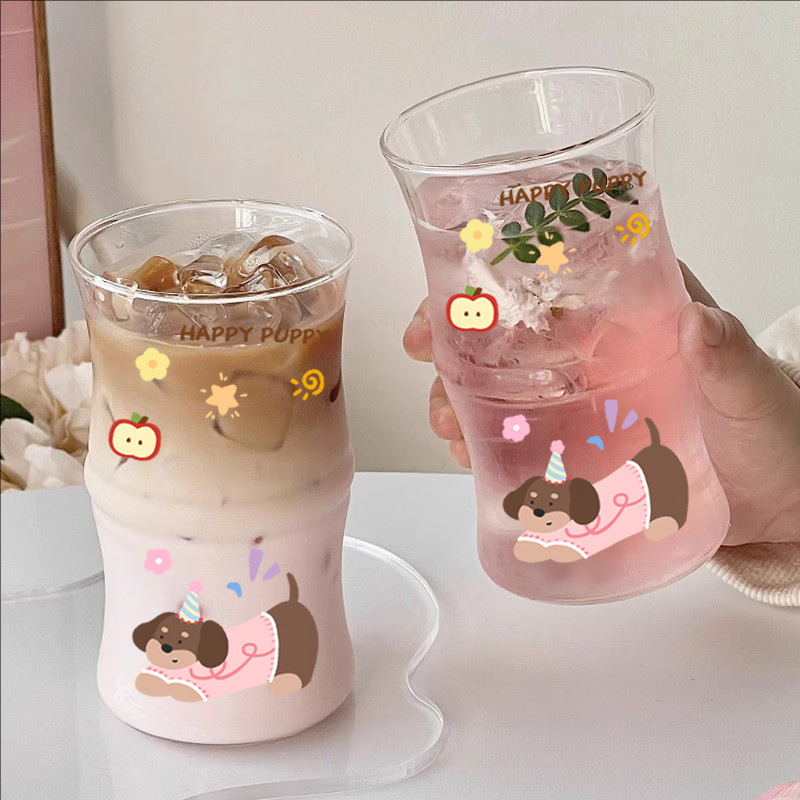 クリエイティブ竹カップ高価値インガラスウォーターカップ漫画かわいい家庭用耐熱ストローカップコーヒーカップ|undefined