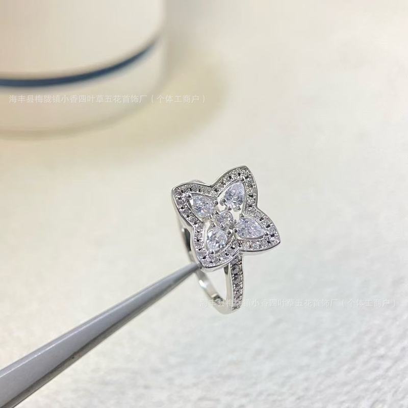 戴尔比家新品满钻镂空莲花戒指简约法式轻奢高级感四角星百搭指环|undefined