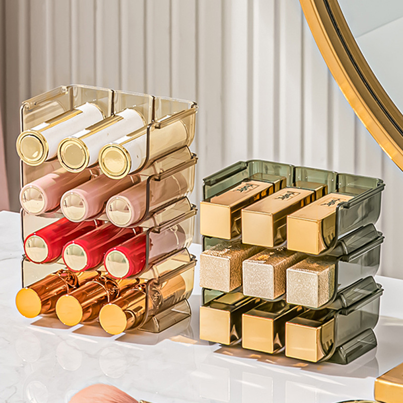 Light Luxury Transparent Lipstick Storage Rack Multi-layer Stackable Lipstick Storage Box Desk Multi-compartment Lip Gloss Lipstick Stand Wholesale