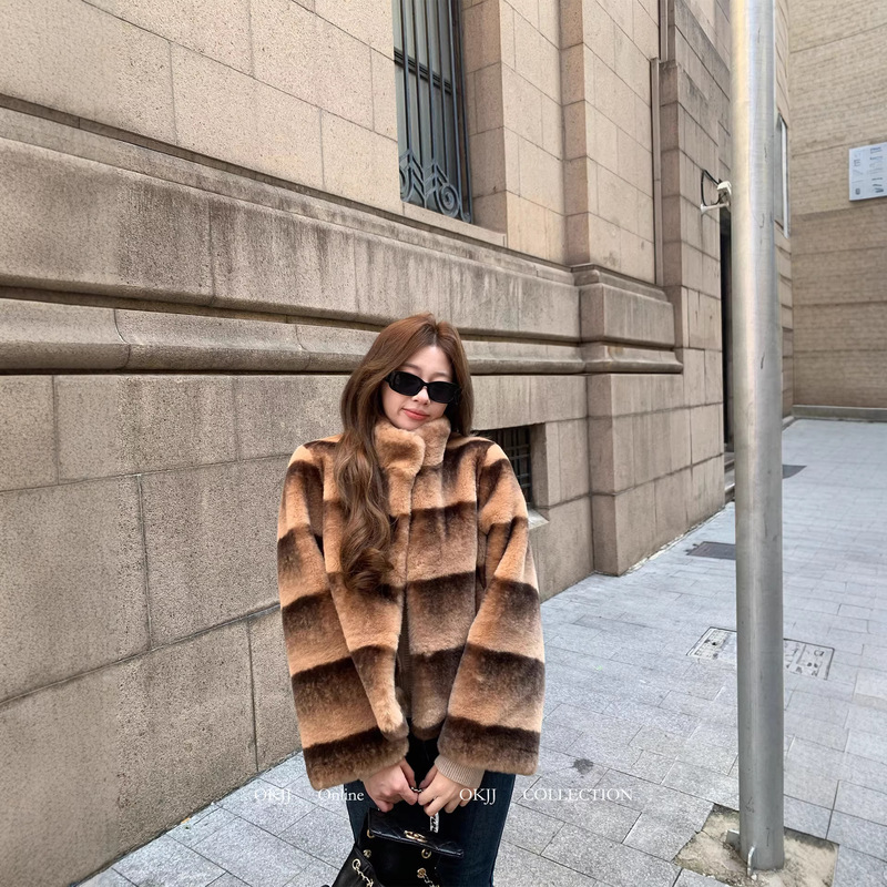 Second-Hand Totoro Striped Gradient Faux Rabbit Fur Eco-Friendly Fur Coat with a High-End Feel, Integrated Fur and Leather, New Winter Model for Women Second-Hand Totoro Striped Gradient Faux Rabbit Fur Eco-Friendly Fur Coat with a High-End Feel, Integrated Fur and Leather, New Winter Model for Women