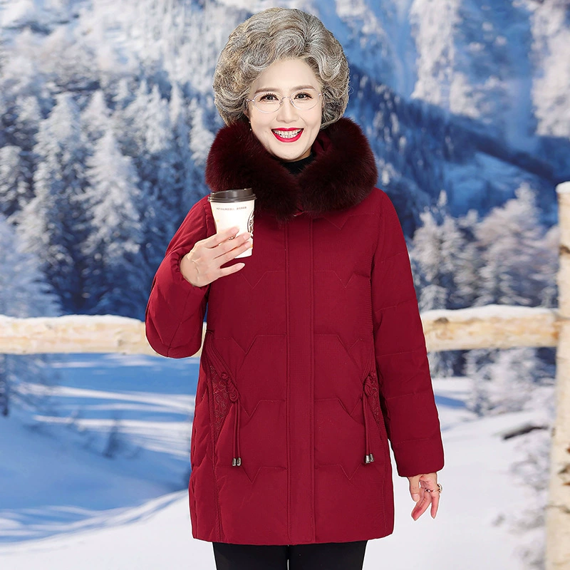 Белый утиный пуховик женский средний и длинный модный средний и пожилой мамочки с лисой шерстяной воротник утолщенные теплые женские пальто зимой