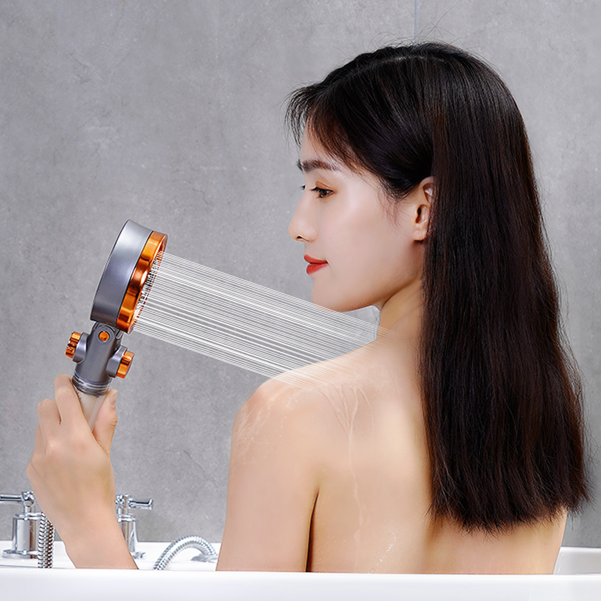 필터형 정수 핸드헬드 샤워기 3단계 가압 정수 기능 피부 관리용 욕실 샤워 노즐 가압 샤워 노즐