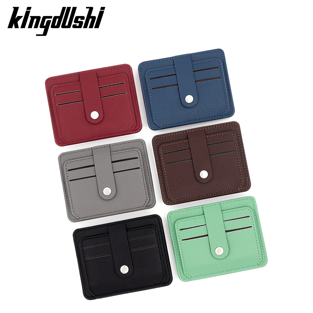 Nuevo paquete de tarjetas simple y suave litchi pattern PU delgado paquete de tarjetas de tres plegadas portátil tarjeta de crédito bancaria cubierta de promoción