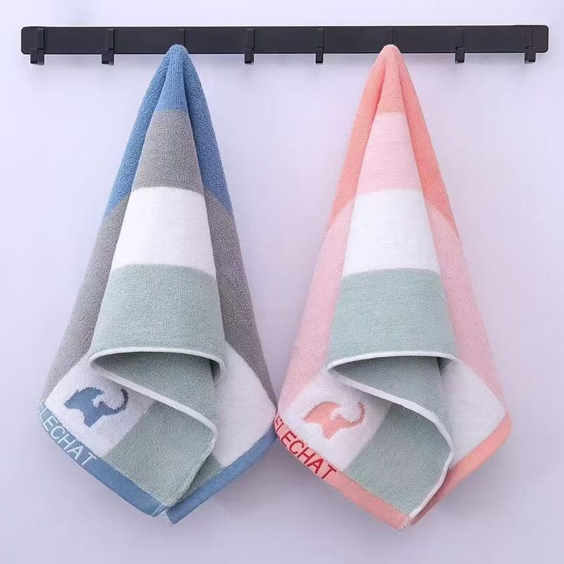 Pure Cotton Thick Absorbent Towel for Home Use, Couple Style, Striped Embroidery with Elephant Pattern, Soft, Wholesale from Manufacturer