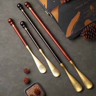 Portable Solid Wood Sandalwood Copper Shoehorn for Pregnant Women at Home Without Bending Over, Rosewood Brass 58cm Long Handle Shoehorn