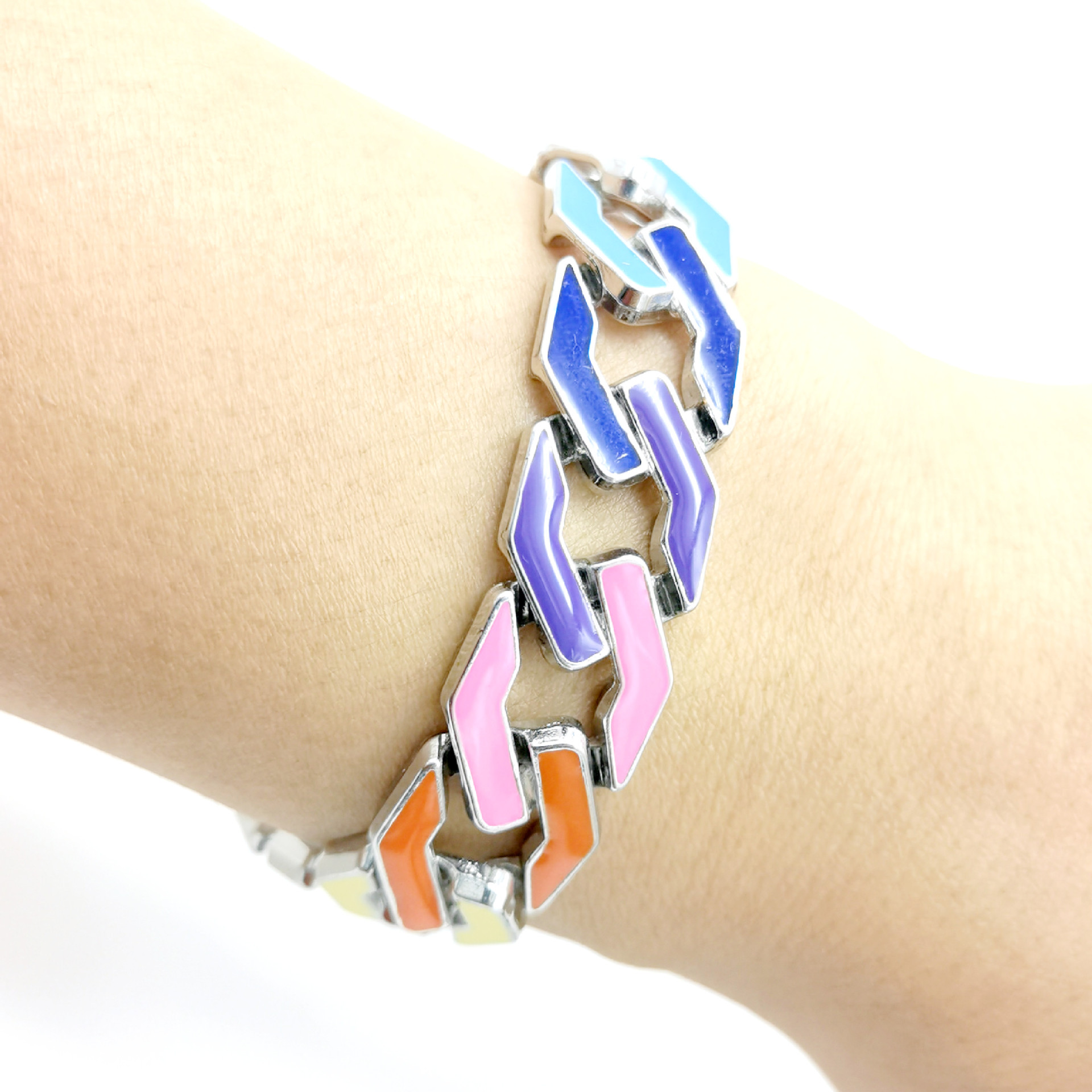 Hip Hop Trendy Cuban Chain Enamel Color Bracelet 17mm Rainbow Diamond Male and Female Hiphop Necklace_voghion.com