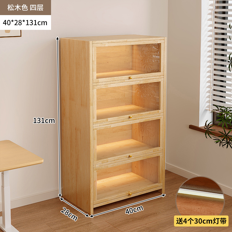 Librería de madera maciza a prueba de polvo integrada contra la pared Armario de almacenamiento de color nogal Armario de almacenamiento Armario de piso Estantería para el hogar