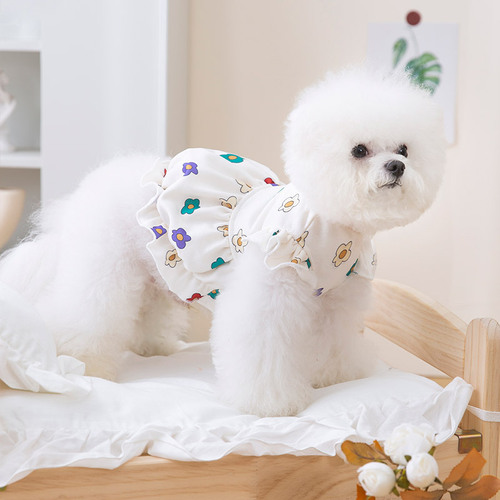 24 spring and summer new cute little flower dog dress cat flying sleeve skirt Bichon Teddy pet clothes