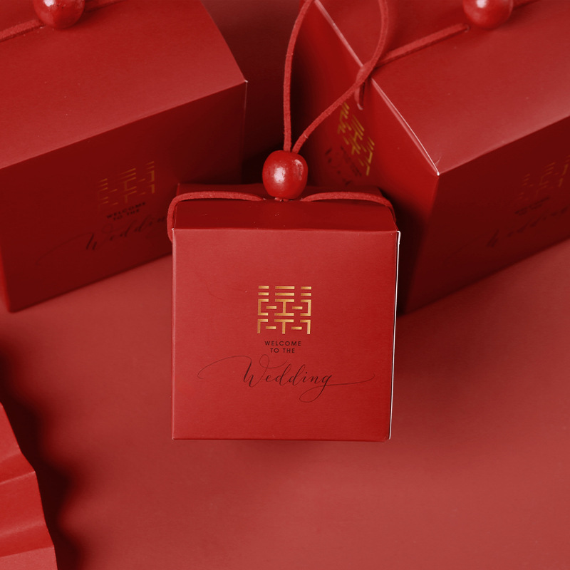 Red festive linen bag