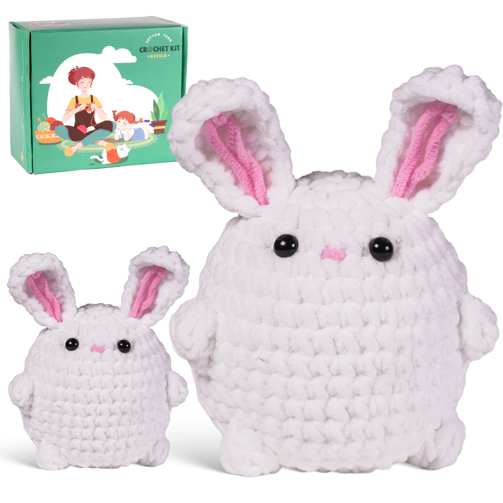 亚马逊英文钩针套件材料包段染冰条线大小兔子手工diy摆件编织