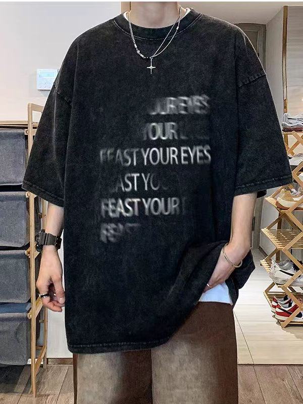 Camiseta de manga corta de algodón puro desgastado lavado retro americano para hombre, camiseta de media manga de marca holgada informal de verano para hombre