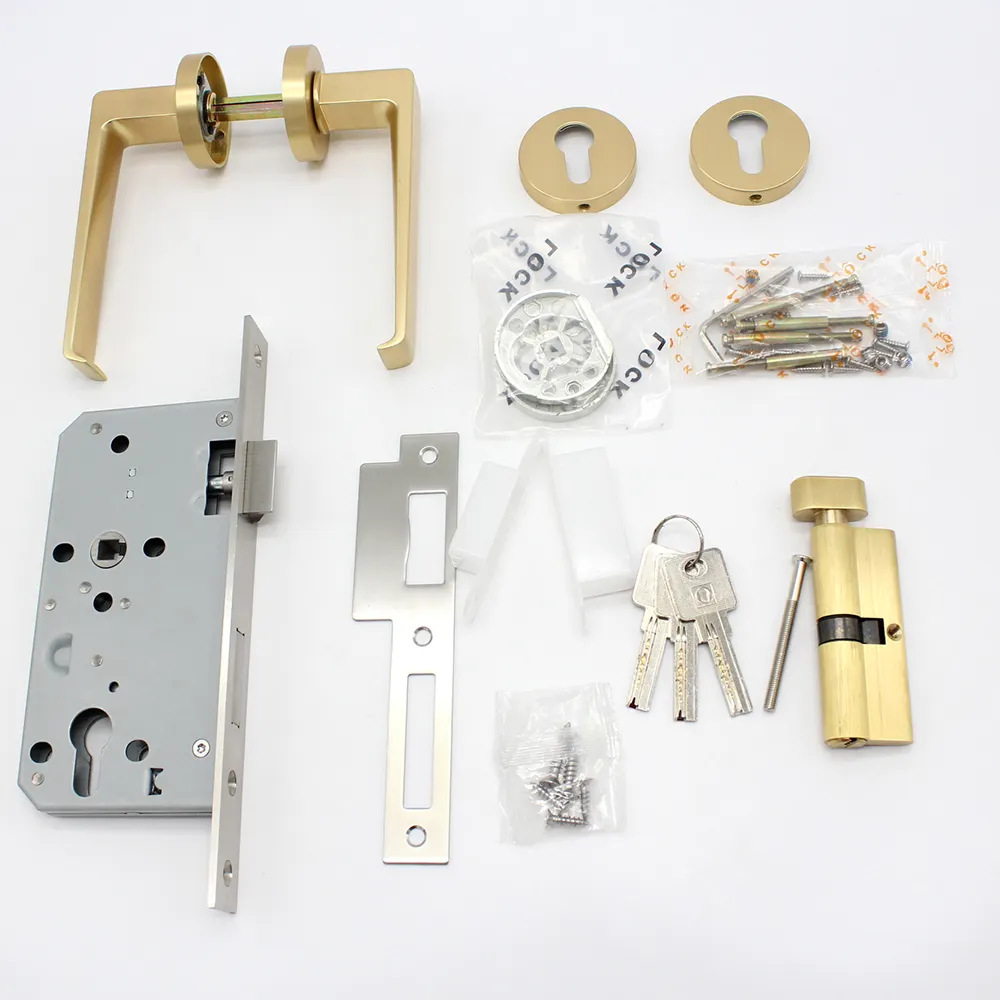 Cerradura de Puerta Interior de Lujo, Silenciosa, con Manija Sólida de Aleación de Zinc en Oro Cepillado, para Puerta de Madera Maciza de Dormitorio