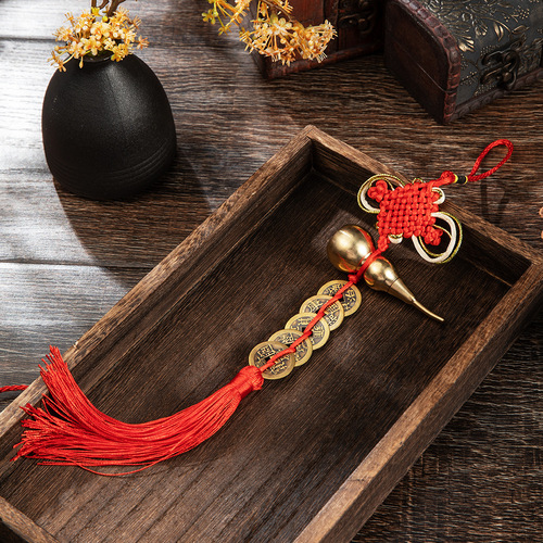 Copper Chinese knot Five Emperors coin Chinese knot car ornament copper gourd, can be filled with cinnabar, accessory factory wholesale