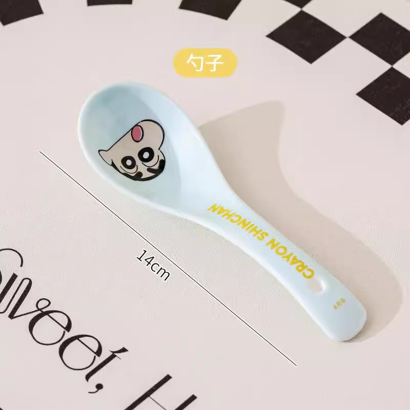 クレヨンしんちゃん陶器食器正方形丼高価値食器セット家庭用漫画子供用食器ボウルとスプーン|undefined