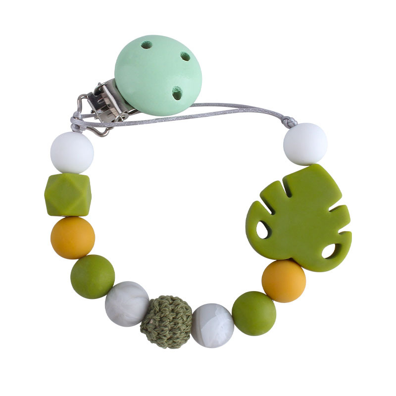 Bebé suministros DIY creativo Hemu chupete clip bebé calmante hoja de silicona molar juguete mordedor chupete cadena