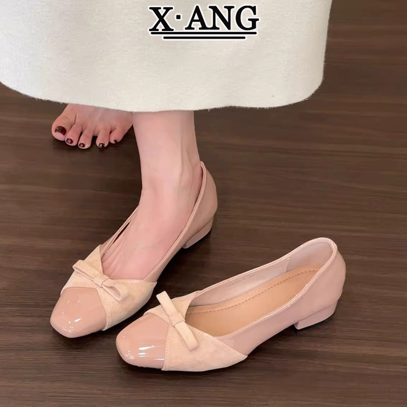 French-Style Bowknot Gentle Evening Shoes with Chunky Heels for Women, 2026 Spring New Model, Suitable for Pairing with Dresses, Single Shoes, Mary Jane Shoes