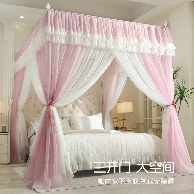 2025 New Princess Style Double-Layer Gauze Mosquito Net for Home Bedroom, Elevated and Densely Woven Floor-Standing Three-Door Gauze Palace Style