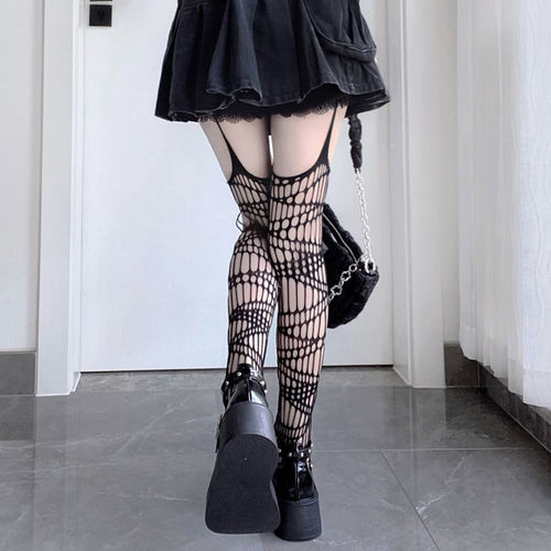 Hollow Fishnet Stockings Pattern Hollow Pantyhose Stockings Trendy Dark Millennial Hot Girl Lolita Spider Web Suspender Stockings