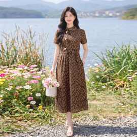 设计感文艺复古洋气显瘦长裙2026夏季新款过膝碎花连衣裙 SY2818