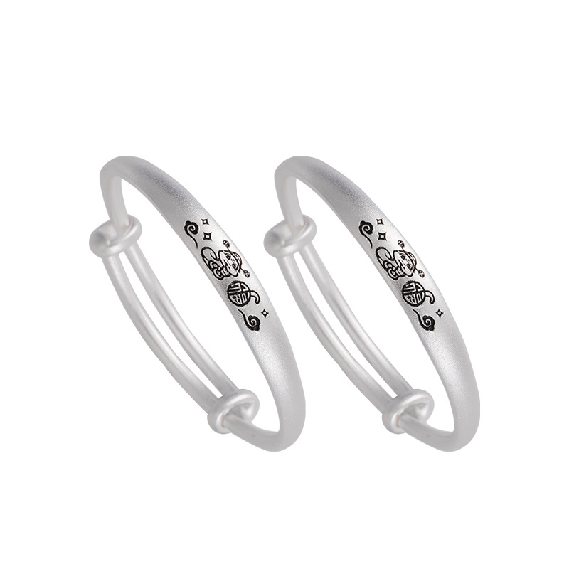 Brazalete de plata para bebés Fuzi 999 plata esterlina Año Nuevo Año de la Serpiente Brazalete de plata para niños Regalo de aniversario de luna llena