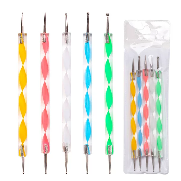 Nail art tools wholesale point pen spiral rod point flower needle point drill Pen Hook double wave point brush 5 Pack