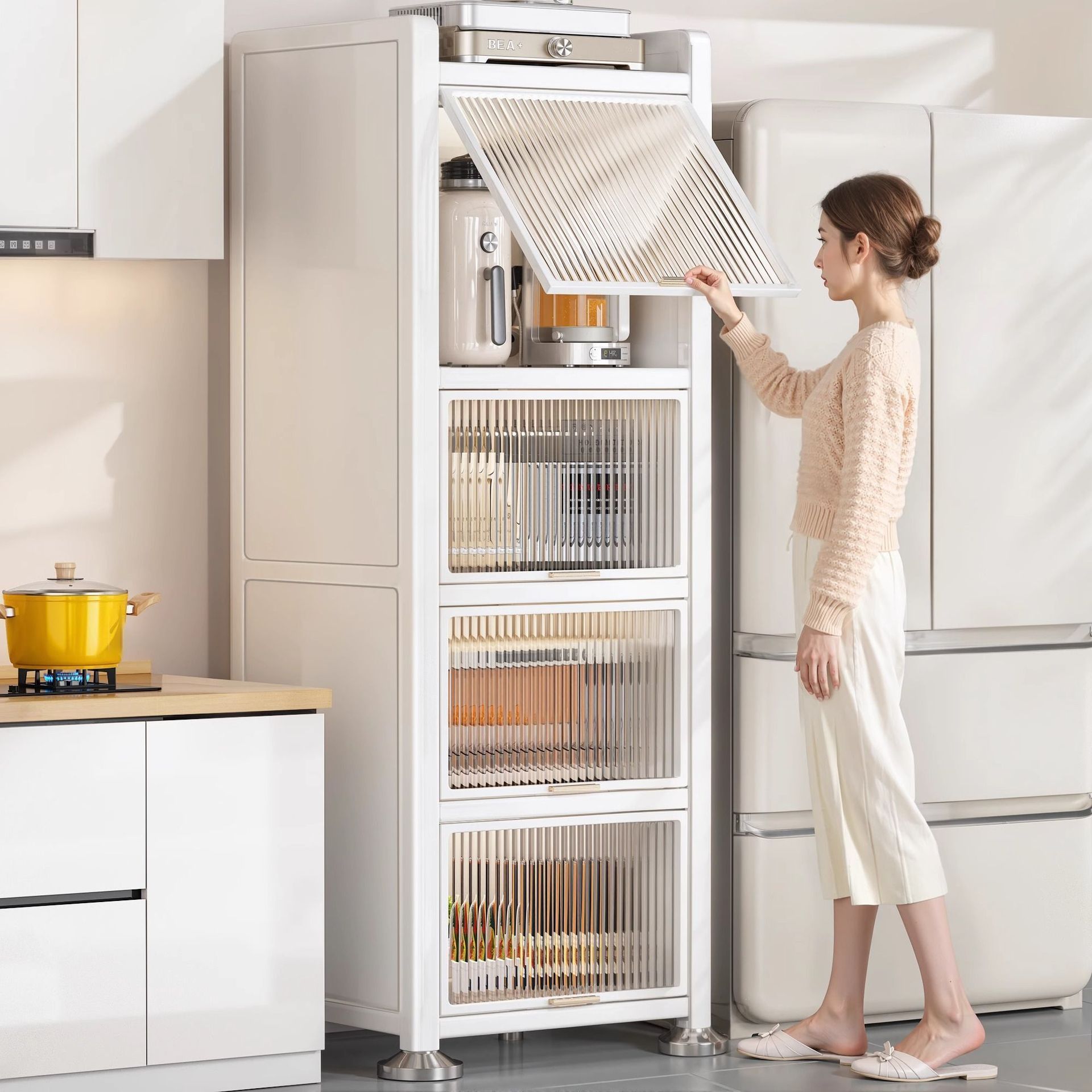 New Carbon Steel Storage Cabinet Sandwich Rack Storage Cabinet Floor-Standing Multi-Layer Cabinet Sideboard Multi-Functional Cabinet Cupboard