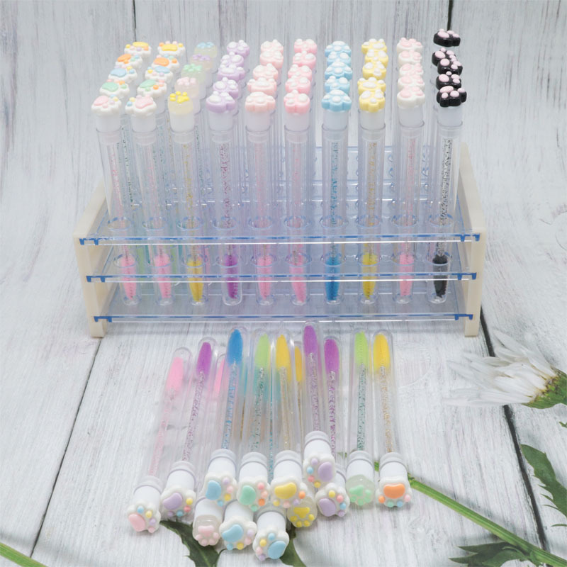 Cartoon cat's claw independent test tube mascara brush eyelash spiral crystal eyelash comb makeup brush eyebrow comb with transparent tube