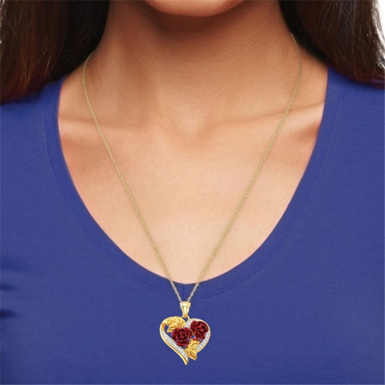 1 Piece Fashion Heart Shape Rose Alloy Plating Inlay Rhinestones Womenu0027S Pendant Necklace