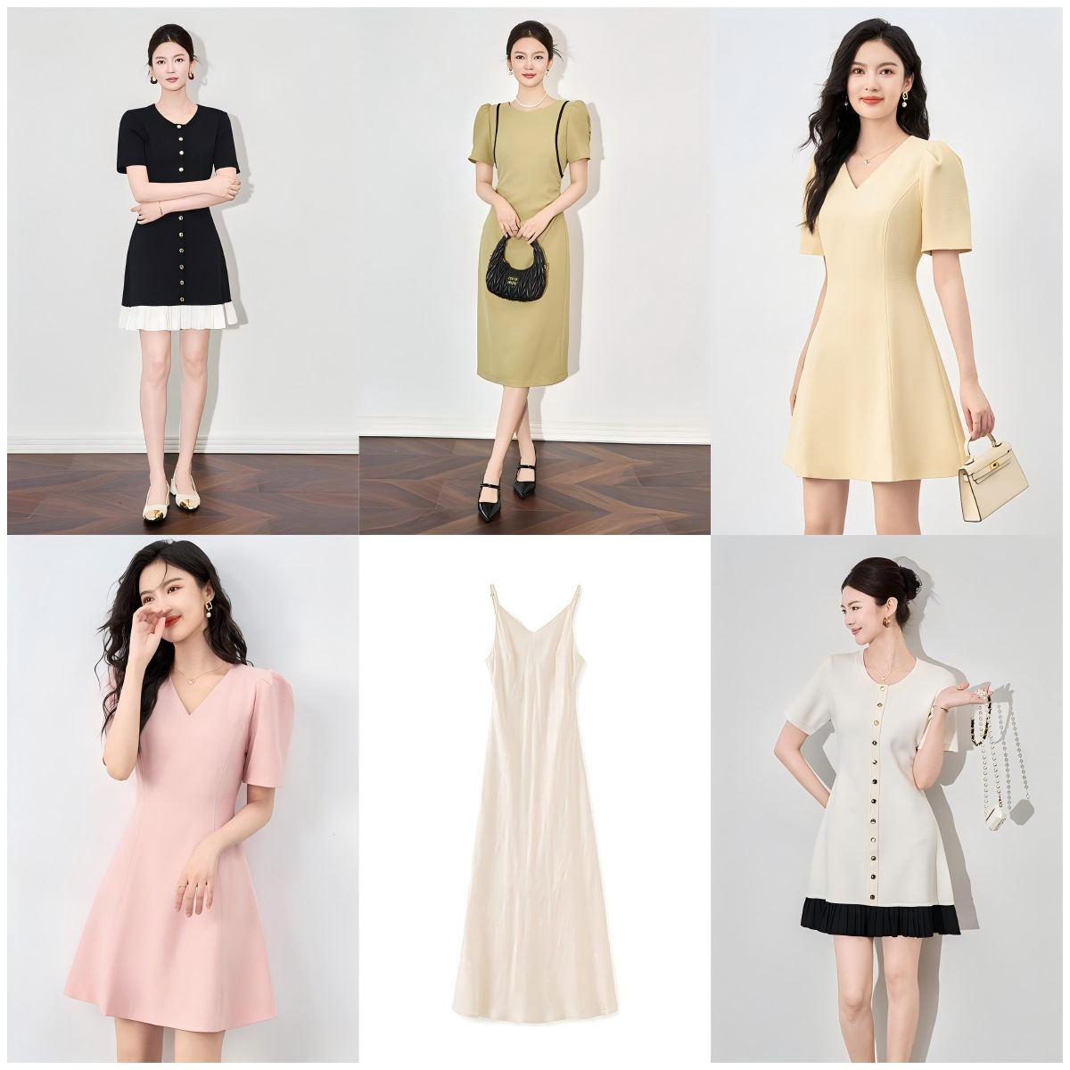 Đầm suông nữ midi mùa hè tay ngắn — 2506703 - Hạnh nhân