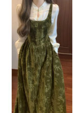 新中式国风复古立领盘扣衬衫&竹子丝绒背带连衣裙秋冬新款两件套