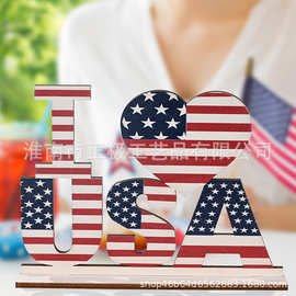 跨境新款美国独立日国庆节装饰品木质字母摆件桌面创意印花摆件