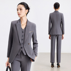 简约气质干练女神范职业西服套装秋冬高级感工作服小西装马甲套装
