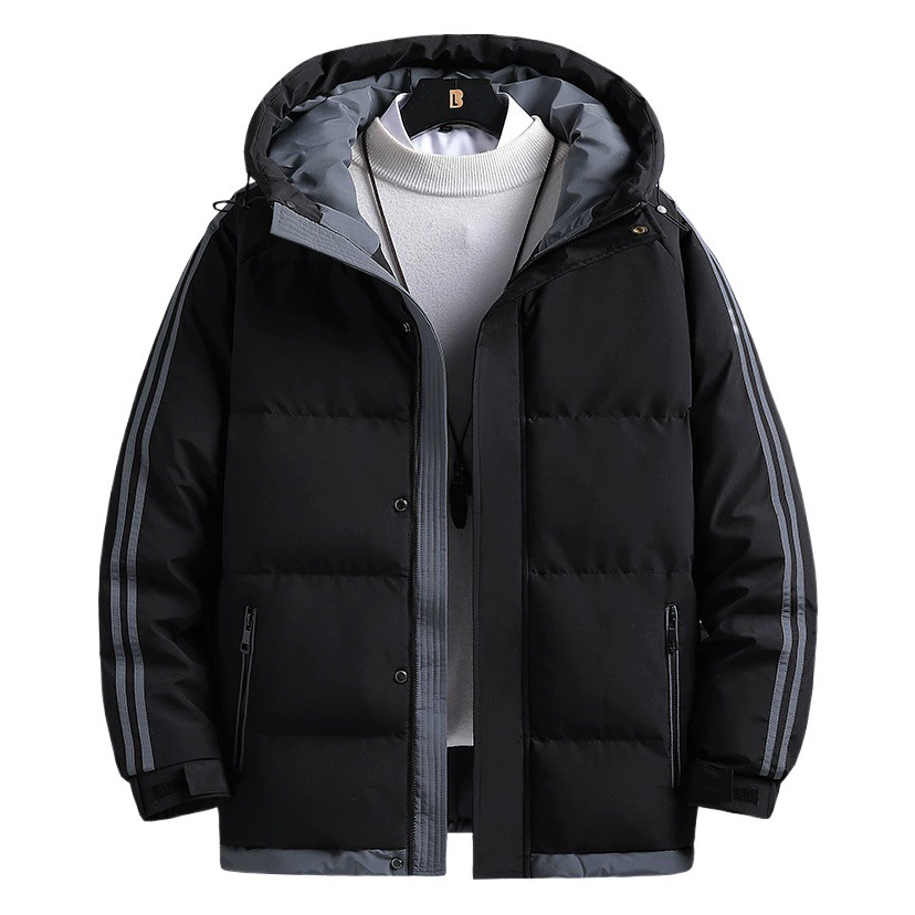 Мужское хлопковое пальто с двумя полосками, хлопковая куртка с капюшоном, утепленное хлопковое пальто, студенческое хлопковое пальто оверсайз.