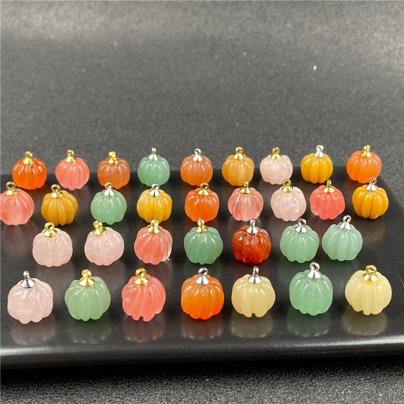 2g Weight Pendant Necklace Classification Gem Material Polishing Design Red, Green, Wine Red, Yellow Color Retro Pink Crystal Pumpkin Pendant Bead Diy Accessories 2