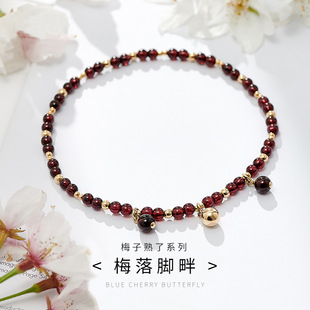 [Plum foot] Badu natural crystal anklet women's new Korean style fashionable Garnet anklet in stock wholesale
