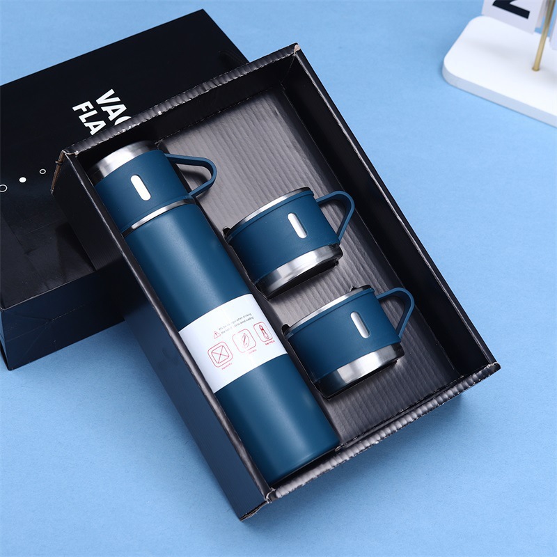 Juego de tazas de vacío de acero inoxidable 304 transfronterizo de gran capacidad, una taza, tres cubiertas, tapa de mano, taza recta, juego de regalo