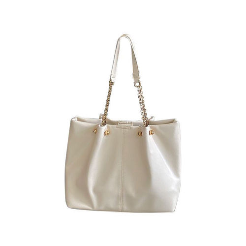 New Large Capacity Bead Chain Tote Bag Solid Color Simple Commuting Shoulder Bag