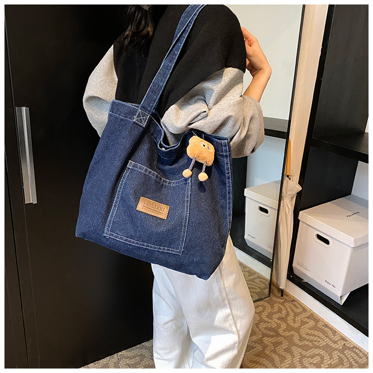 Denim Canvas Tote Bag Women's Large Capacity Artistic Shoulder Bag_voghion.com